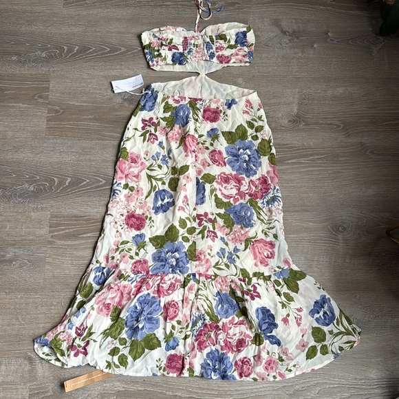 NEW Reformation Riya Cutout Floral-print Crepe Midi Dress - White 4 - Picture 4 of 16